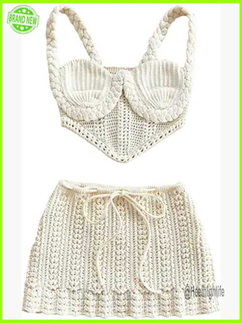 Large Crochet Cami Top and Mini Skirt Set Beachwear Polyester